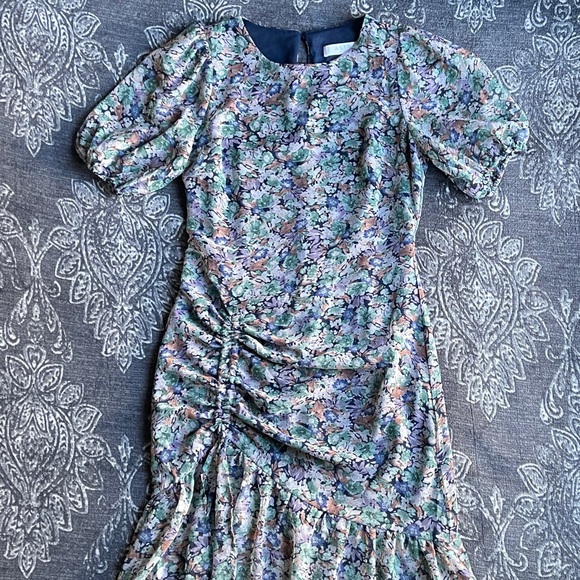 ASTR The Label Puff Sleeves Floral Ruffles Asymmetrical Hi low Midi Dress Large - Picture 5 of 14